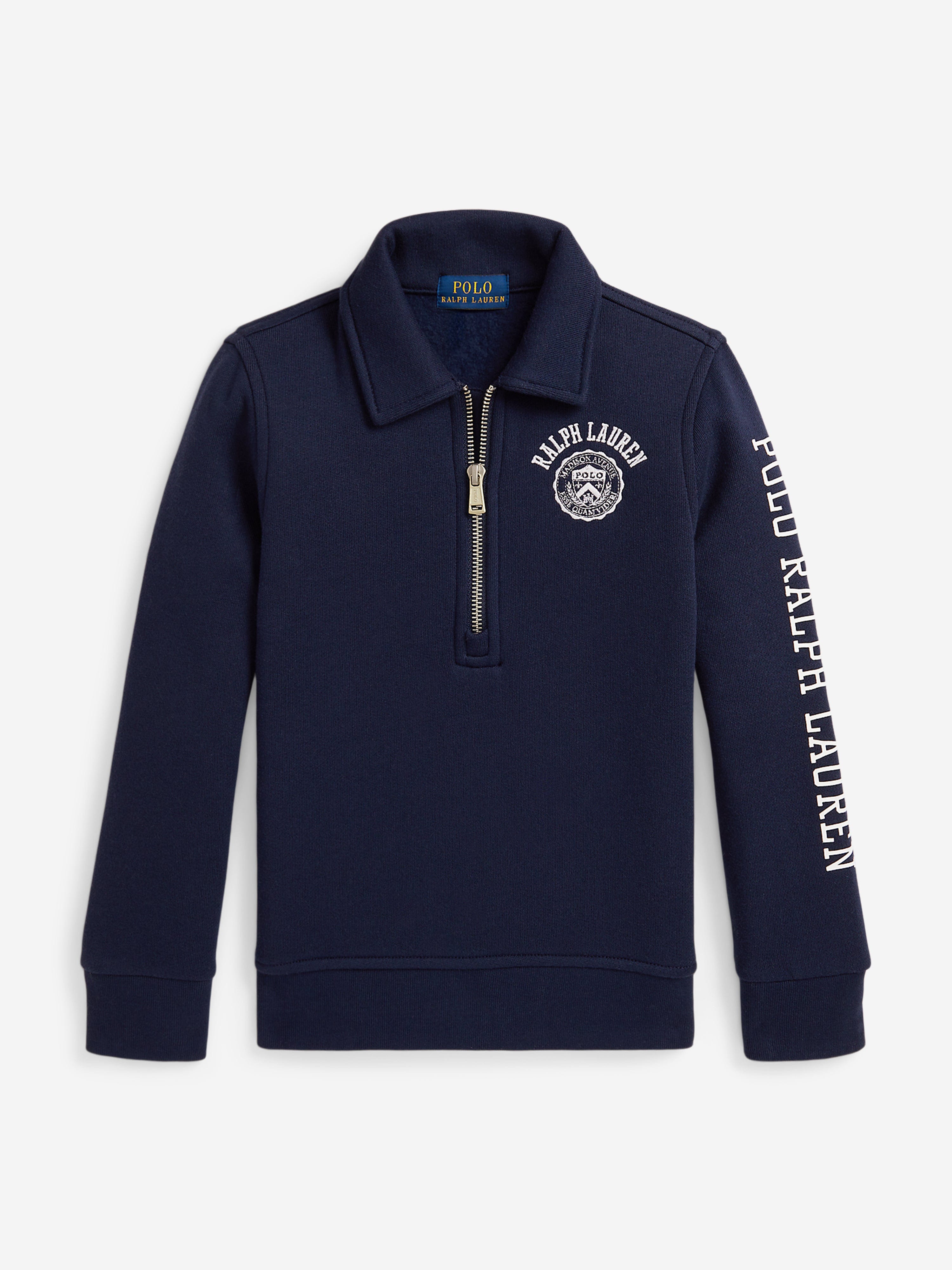 Ralph Lauren Kids Boys Half Zip Logo Sweatshirt in Navy
