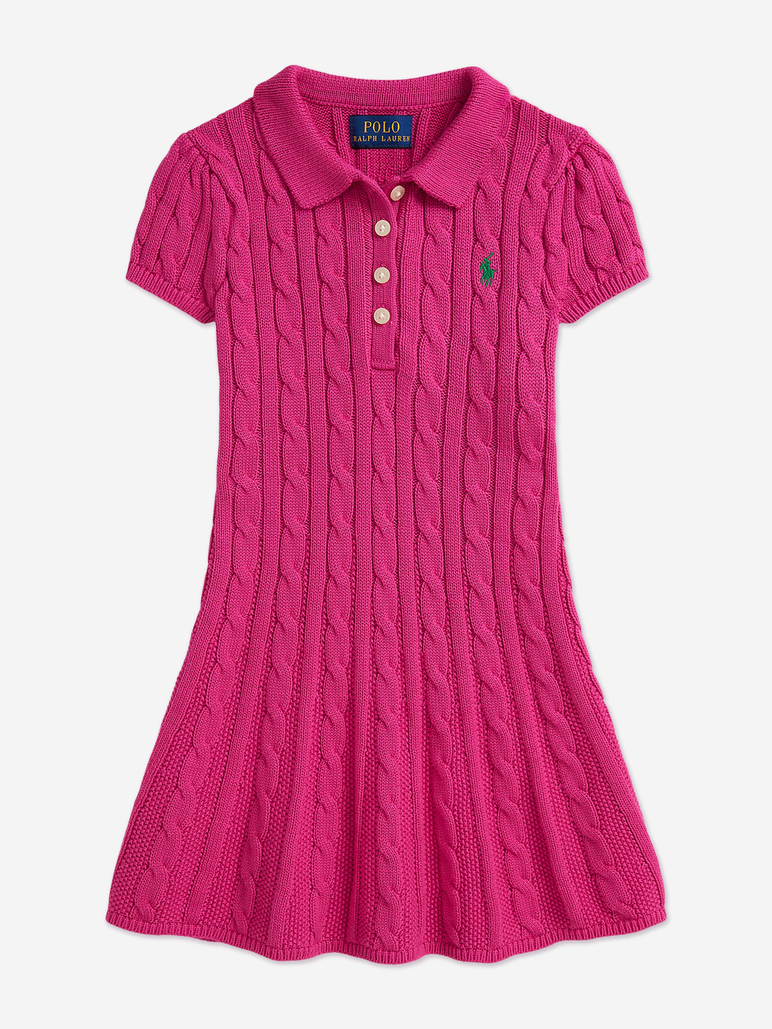 Ralph Lauren Girls Classic Cable Knit Dress in Pink