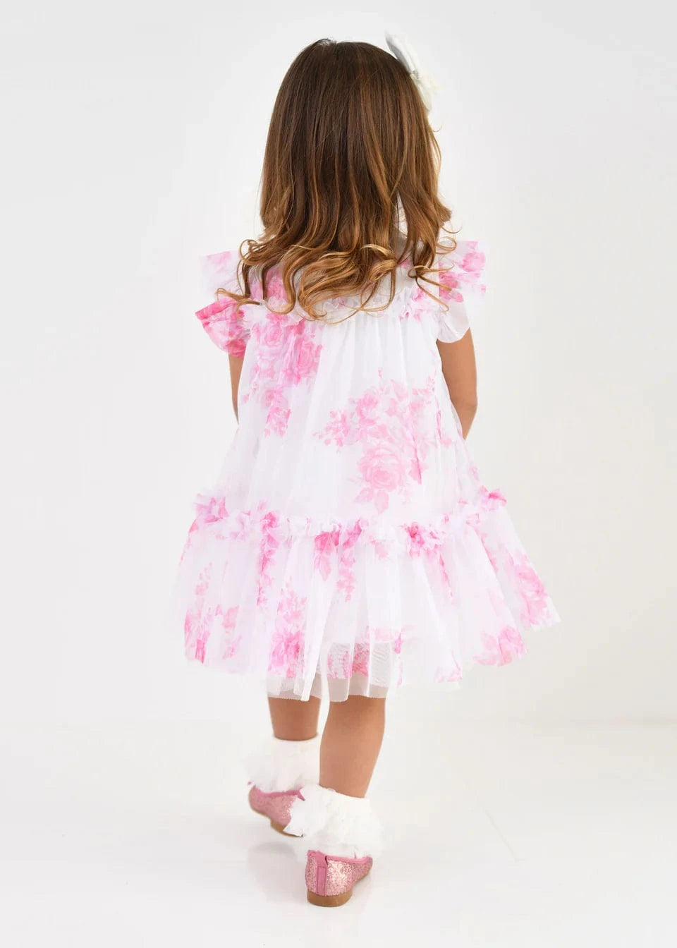 Baby Girls Rosebud Roses Tulle Dress in Pink