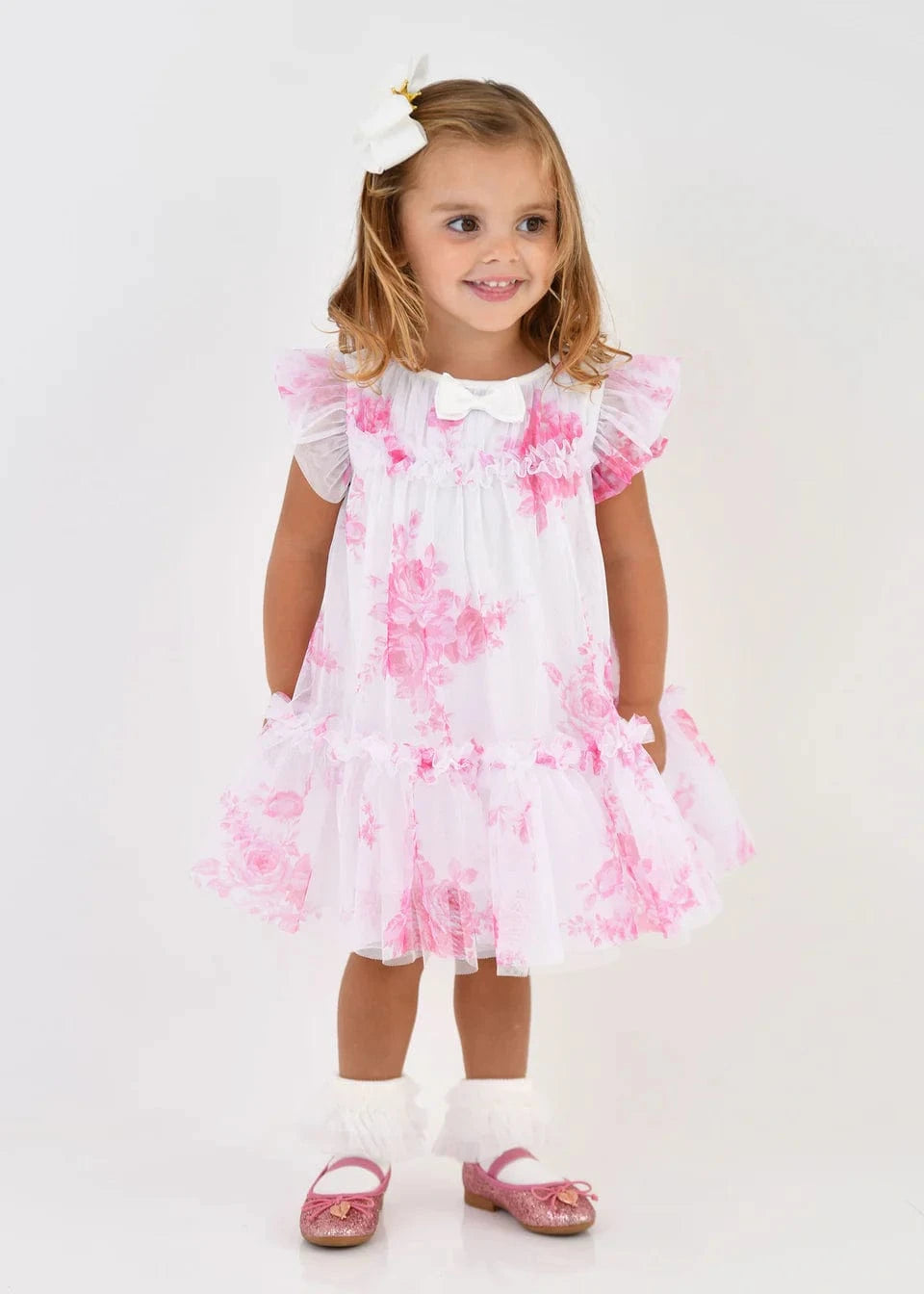Baby Girls Rosebud Roses Tulle Dress in Pink