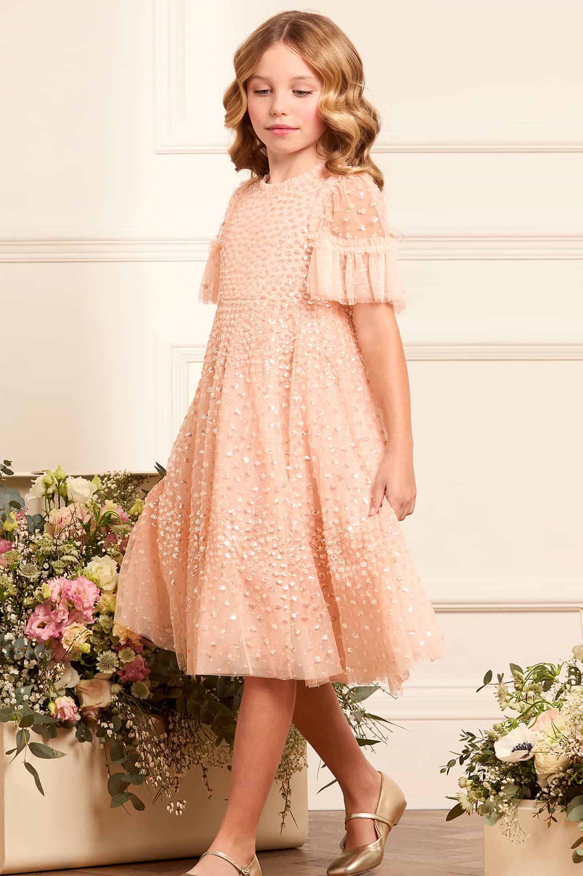 Needle & Thread Girls Tulle Scatter Dot Dress in Pink Needle & Thread Girls Tulle Scatter Dot Dress in Pink