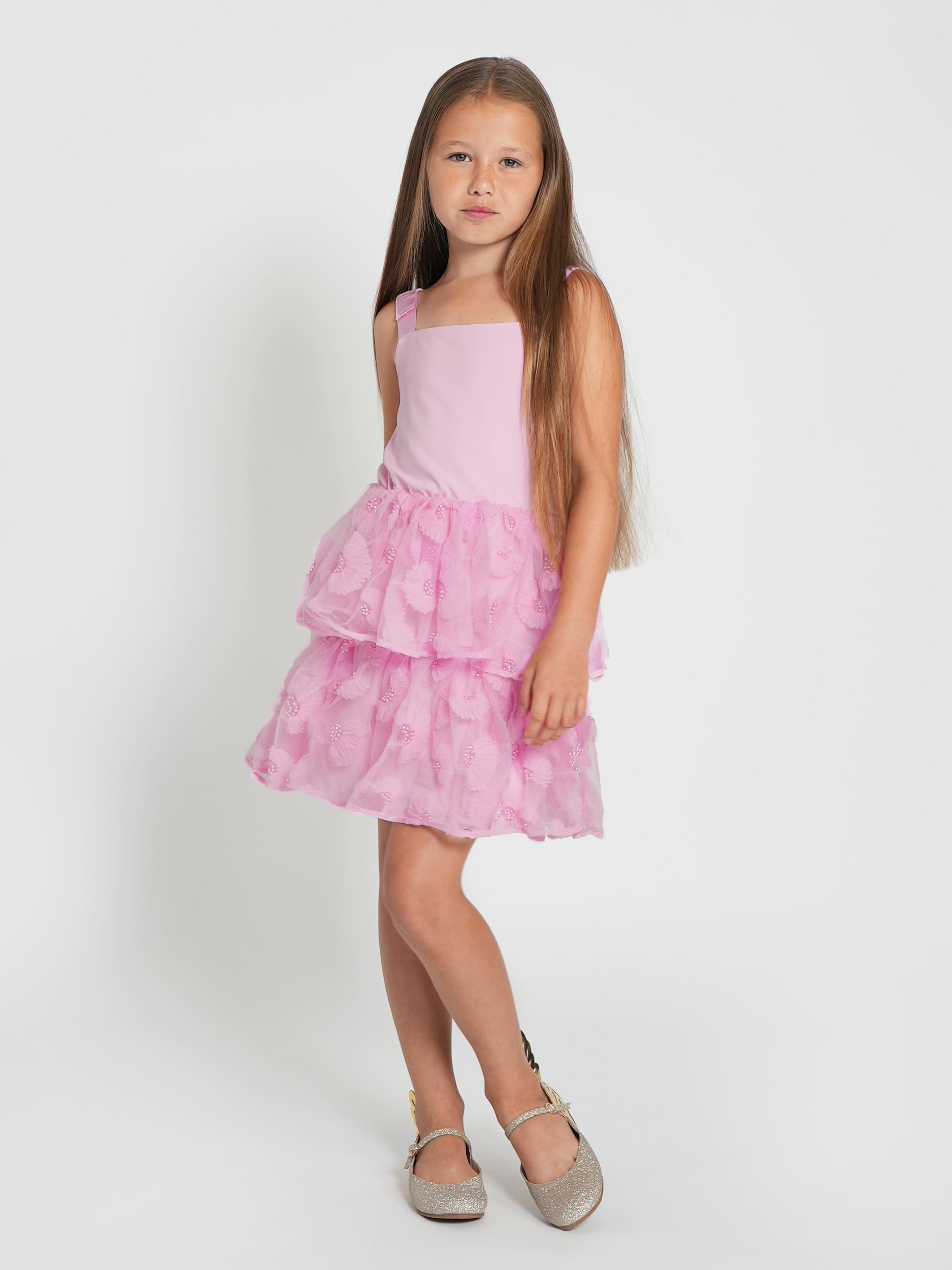 Self Portrait Girls Jersey and Tulle Dress in Pink | Childsplay