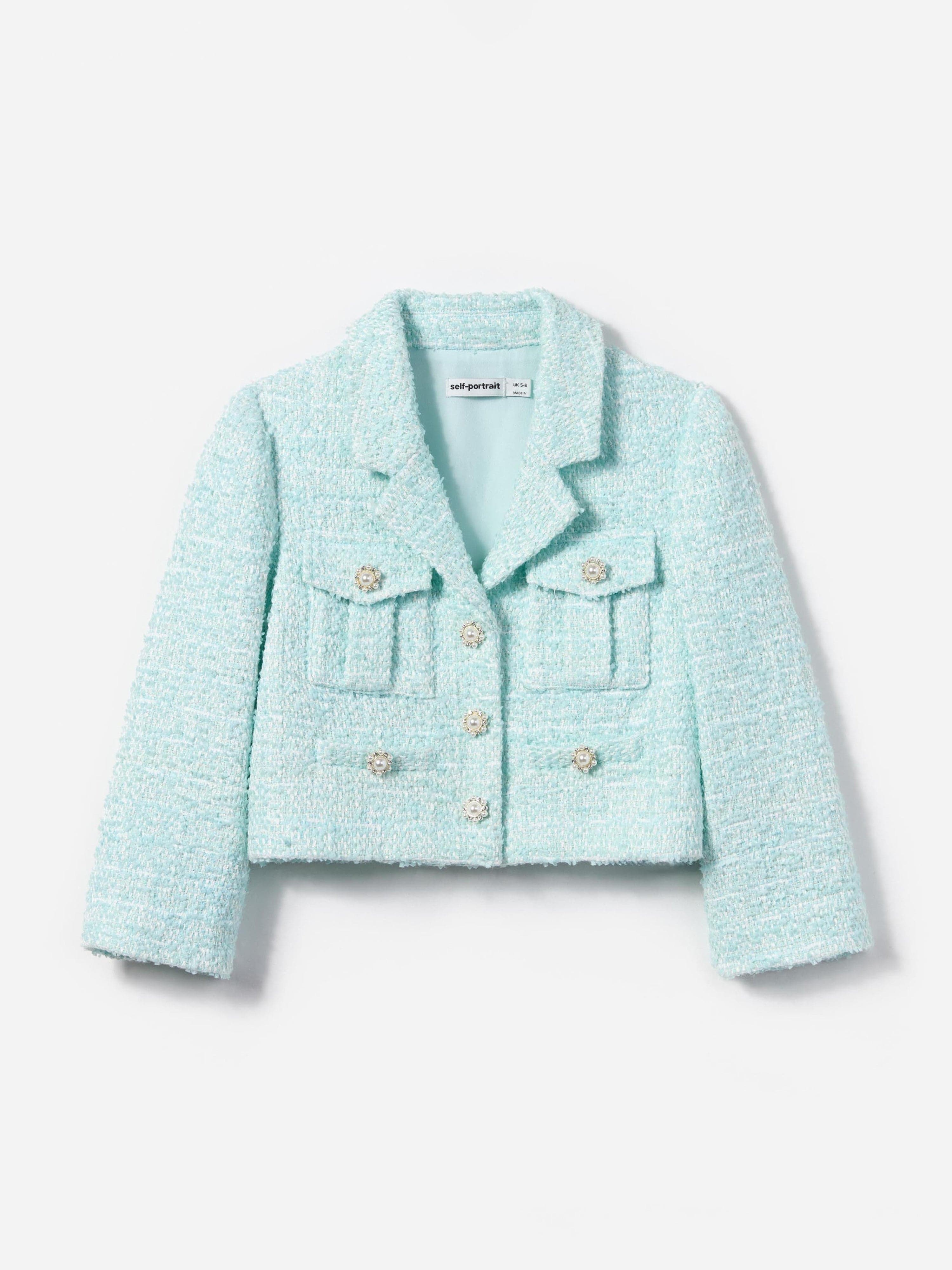 Self Portrait Girls Boucle Flower Sequin Jacket in Blue