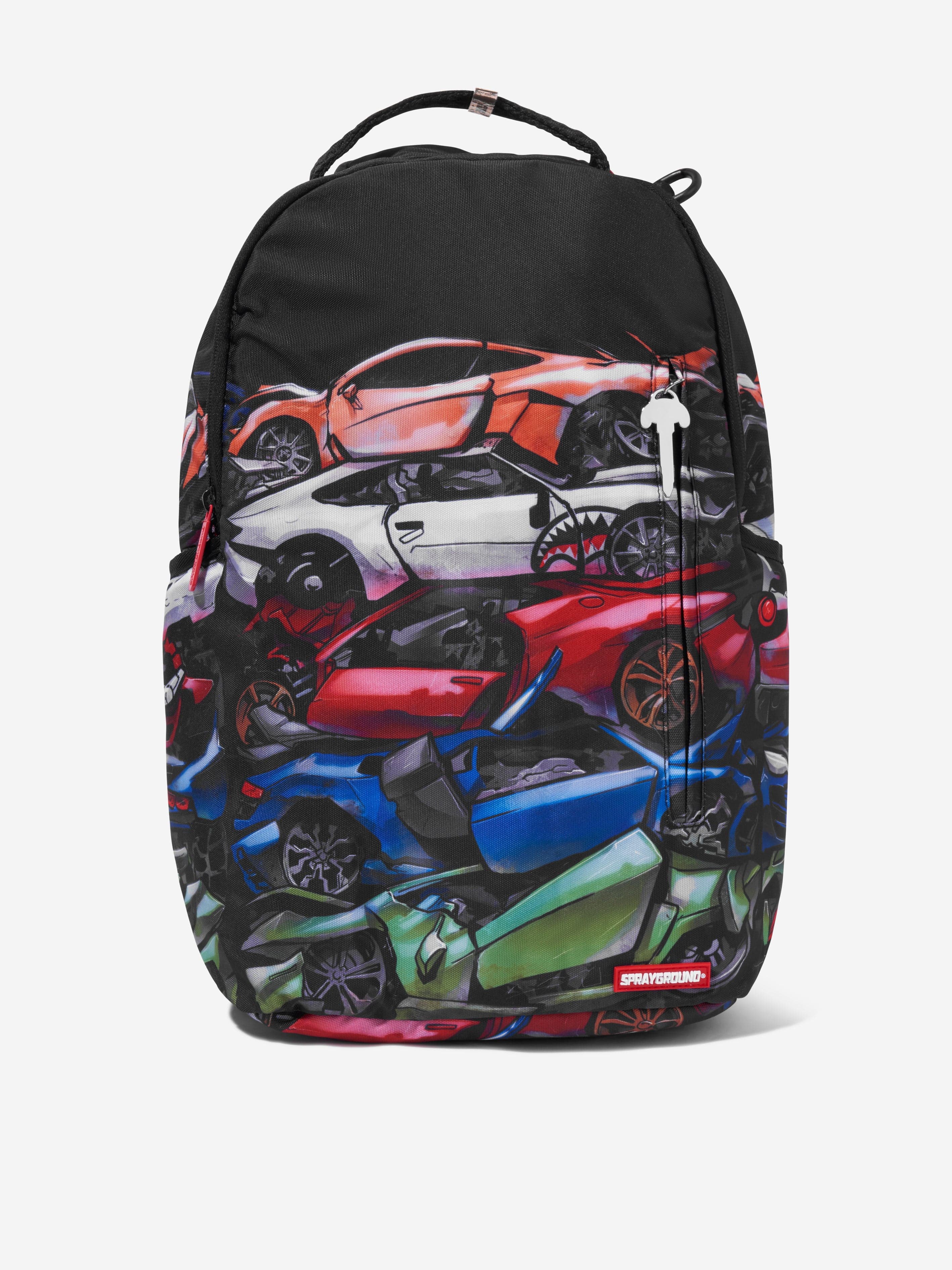 Sprayground Kids Crushed Sports Cars DLXSR Backpack in Multicolour 18 x 6 x 11.5