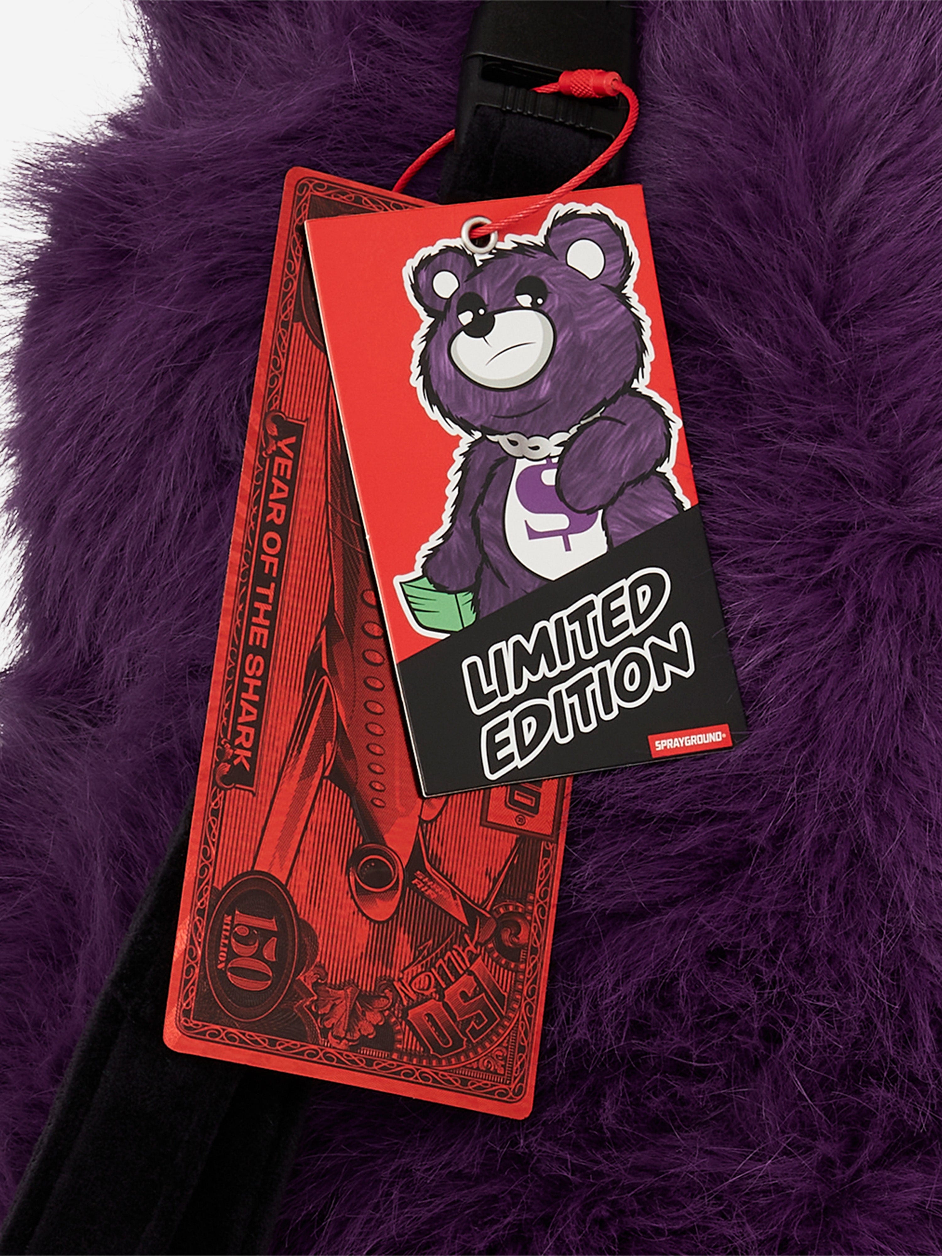 Sprayground Kids Fur Cray Money Bear Backpack in Purple (63cm