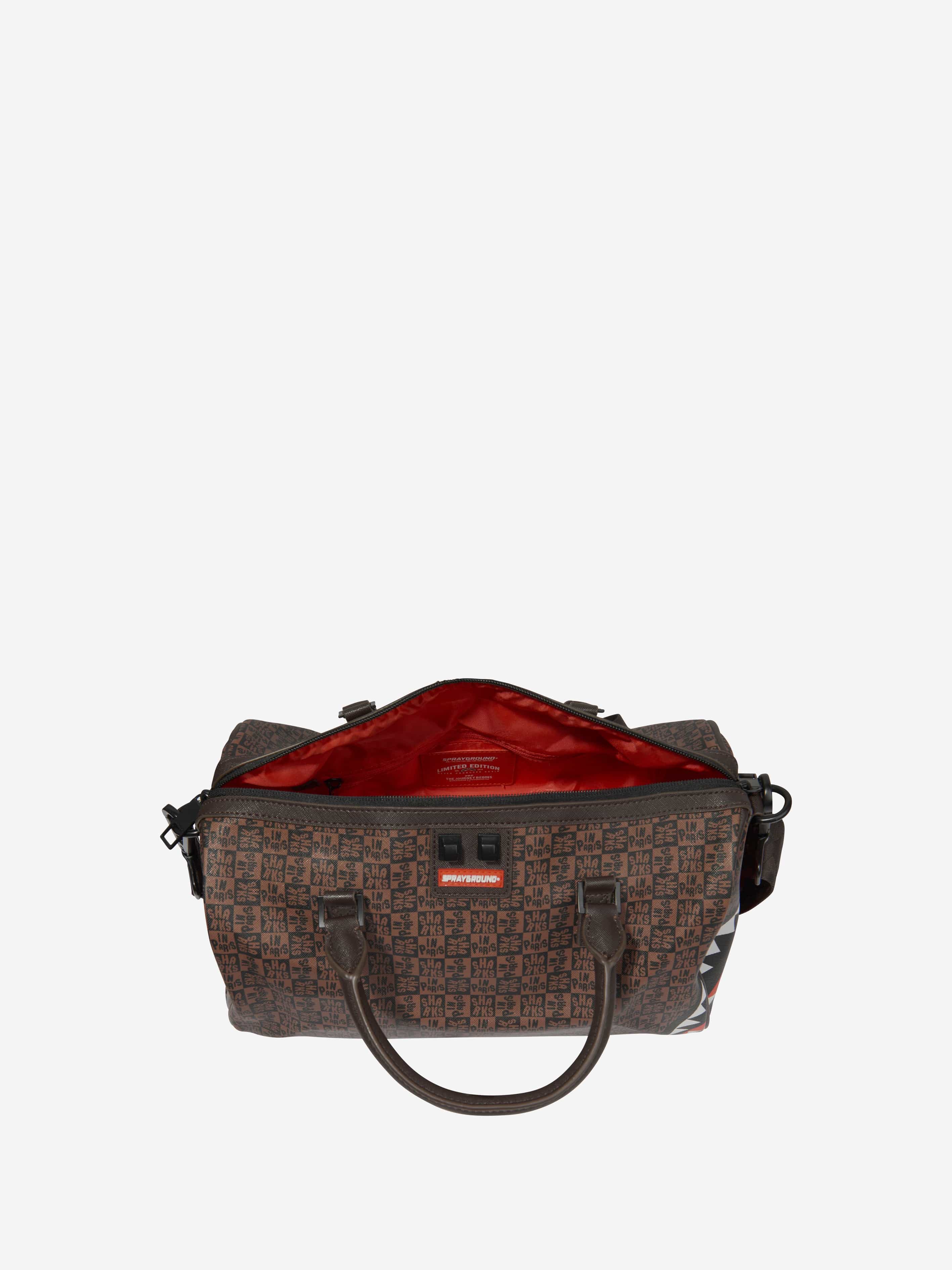 Sprayground Kids Sharks in Paris Check Mini Duffle in Brown Childsplay Clothing