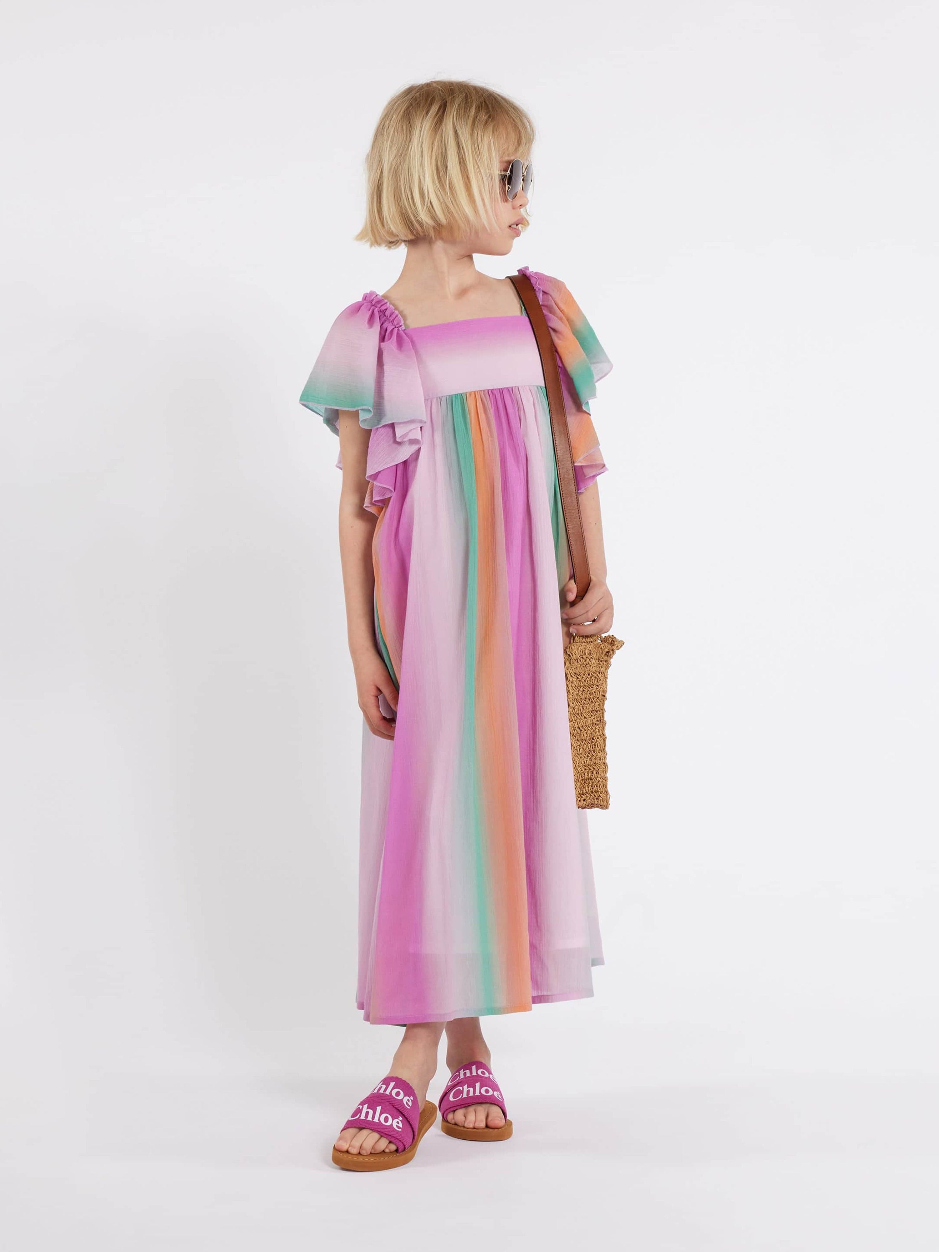 Chloe Girls Crepe Rainbow Dress in Multicolour