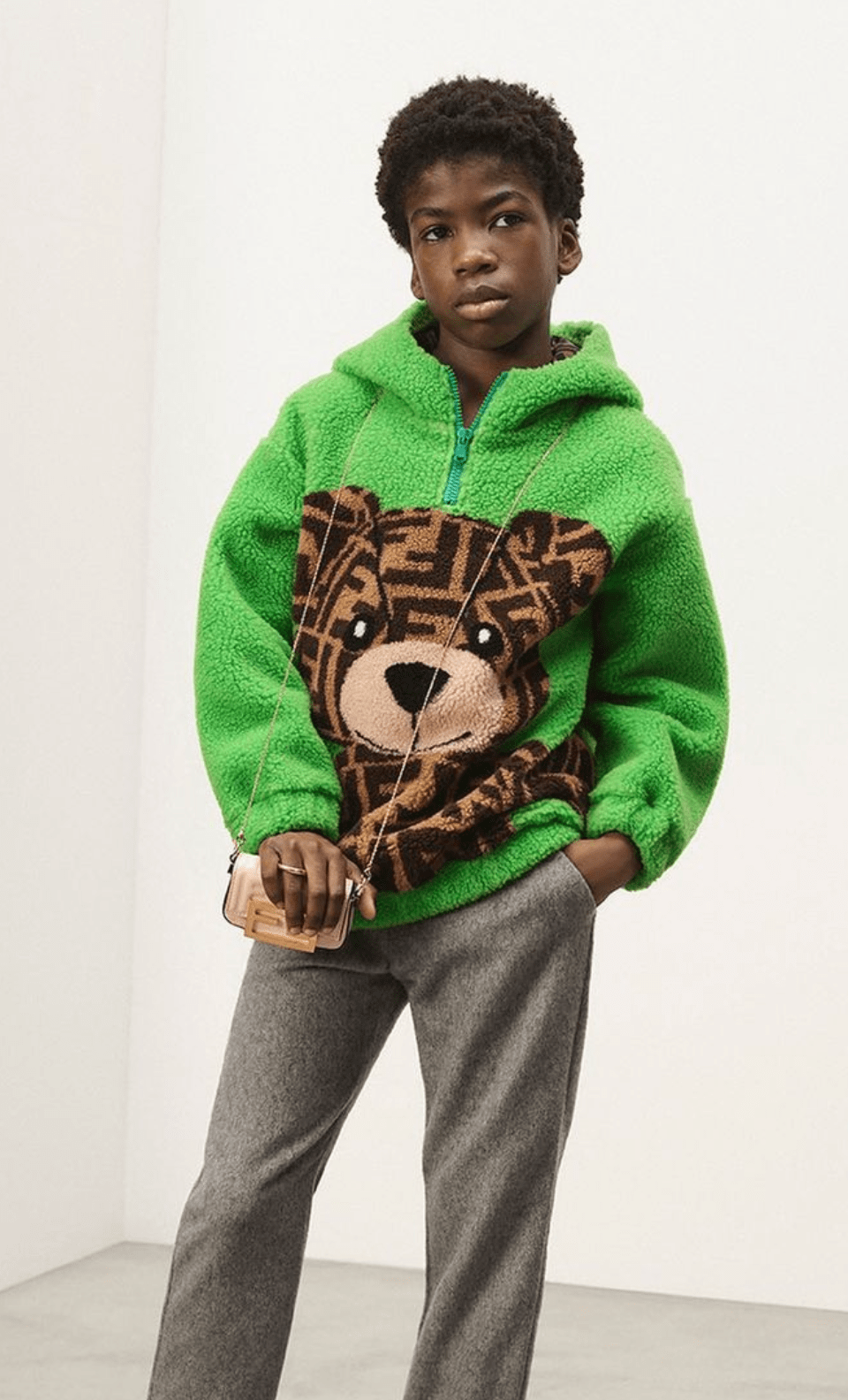 Fendi Kids Wool Bear Hoodie in Green Childsplay Clothing