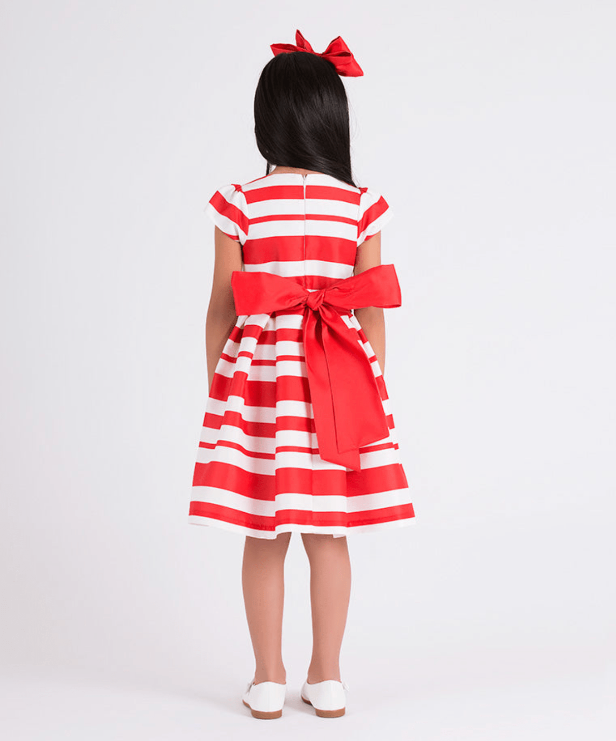 Girls Striped Classic Dress in Red