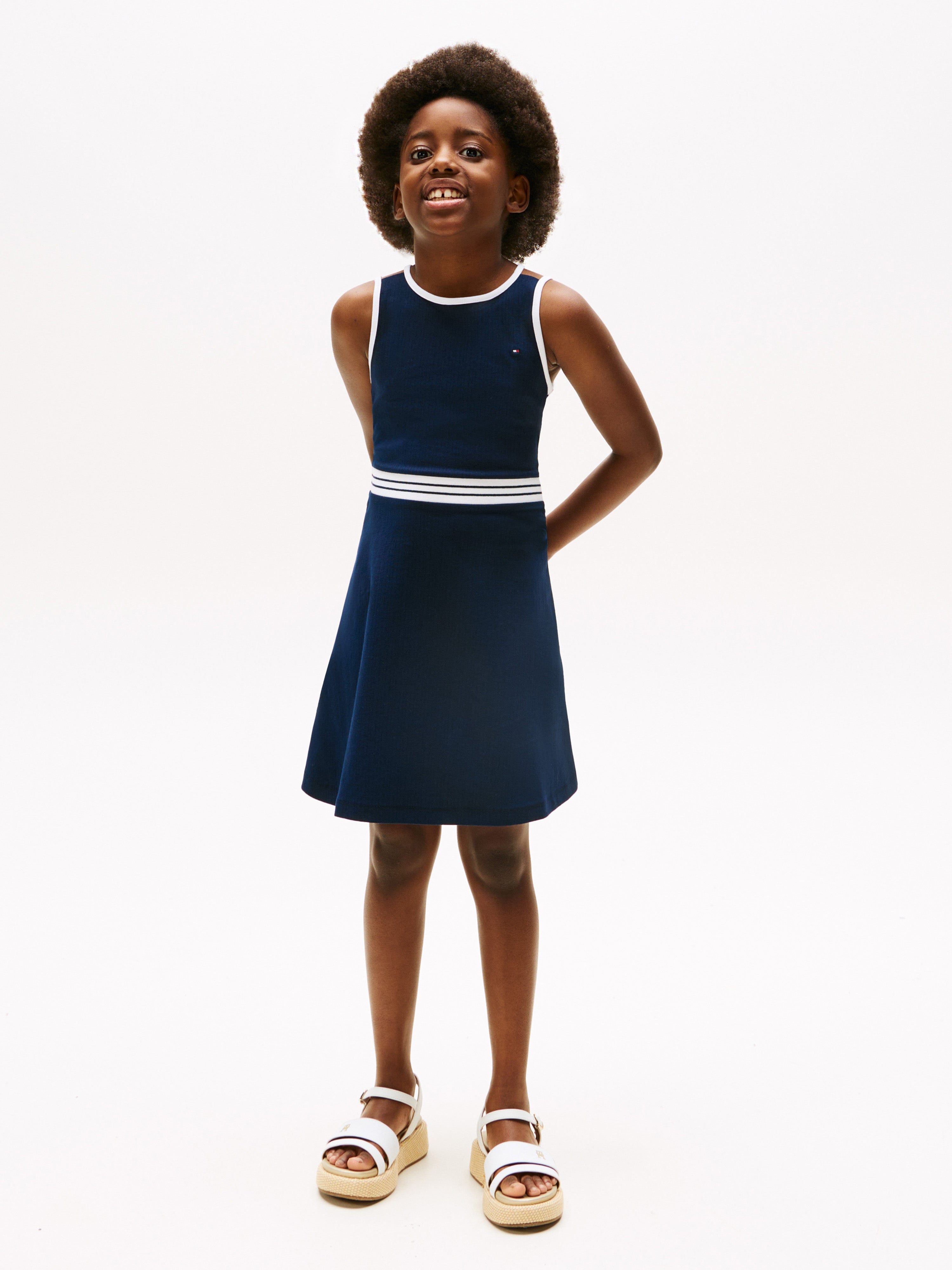 Tommy Hilfiger Girls Contrast Binding Skater Dress in Navy