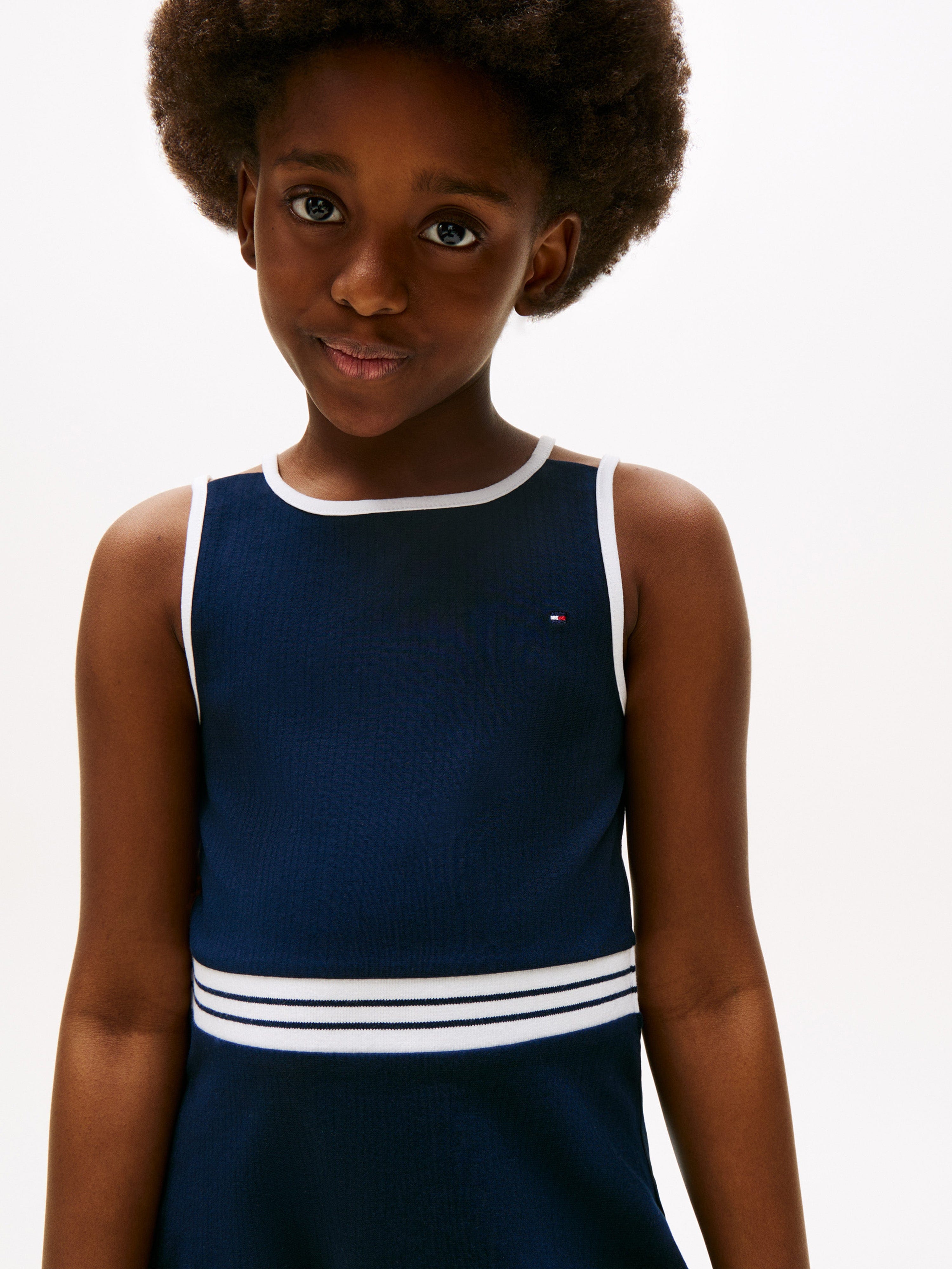 Tommy Hilfiger Girls Contrast Binding Skater Dress in Navy