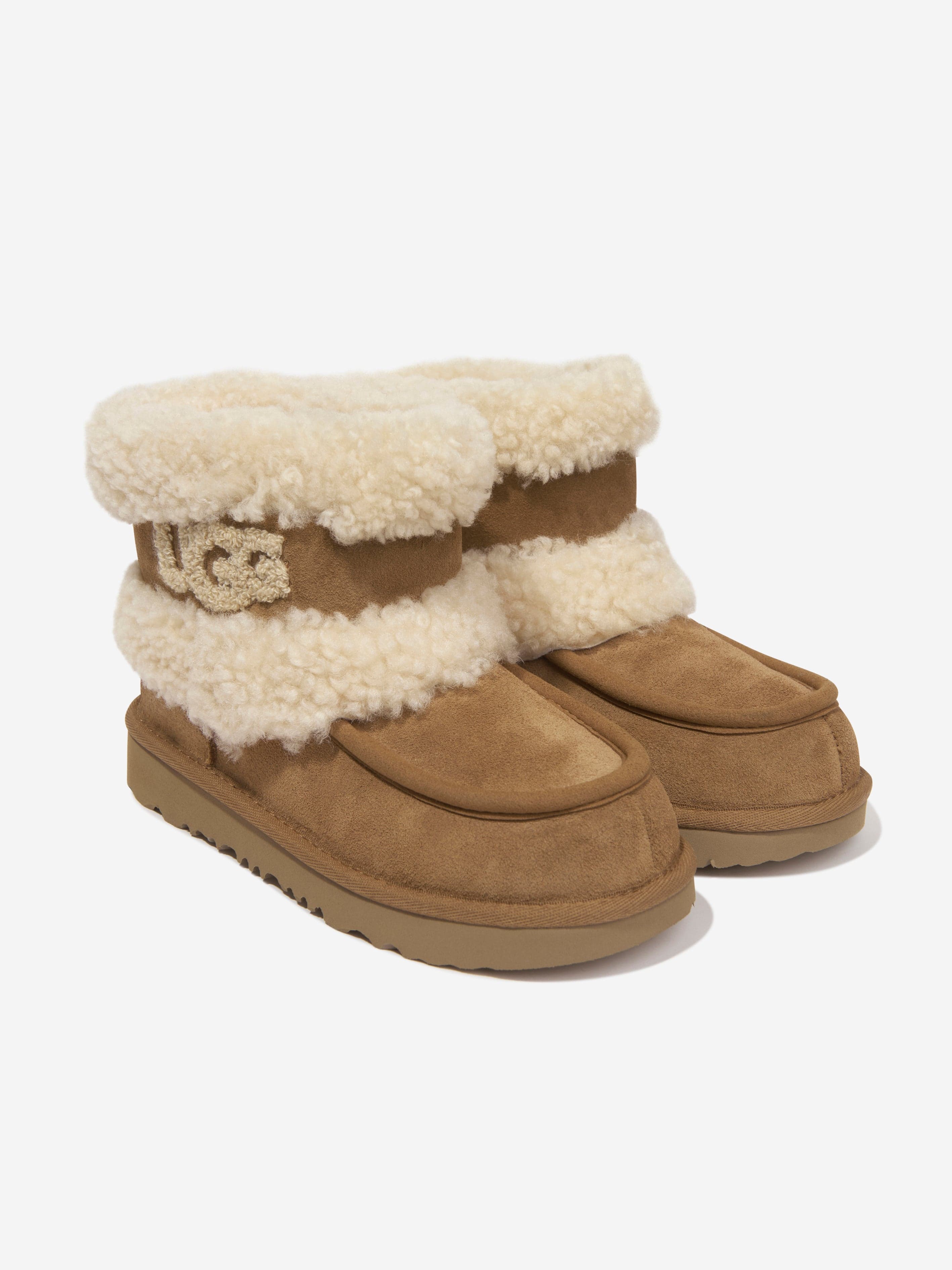 Kids Ultra Mini Fluff Boots in Brown