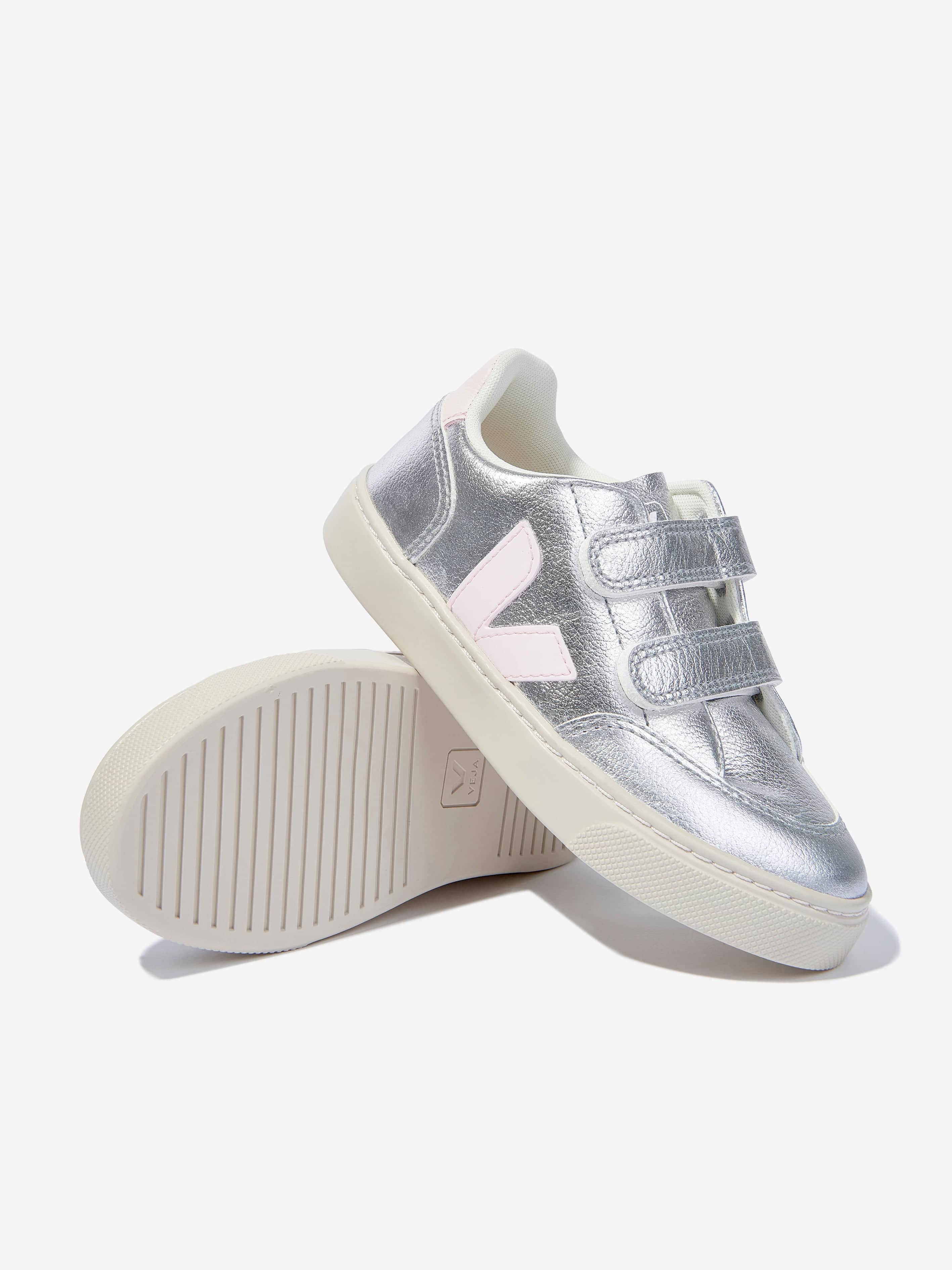 Veja Veja Kids ChromeFree Leather V-12 Trainers in Silver