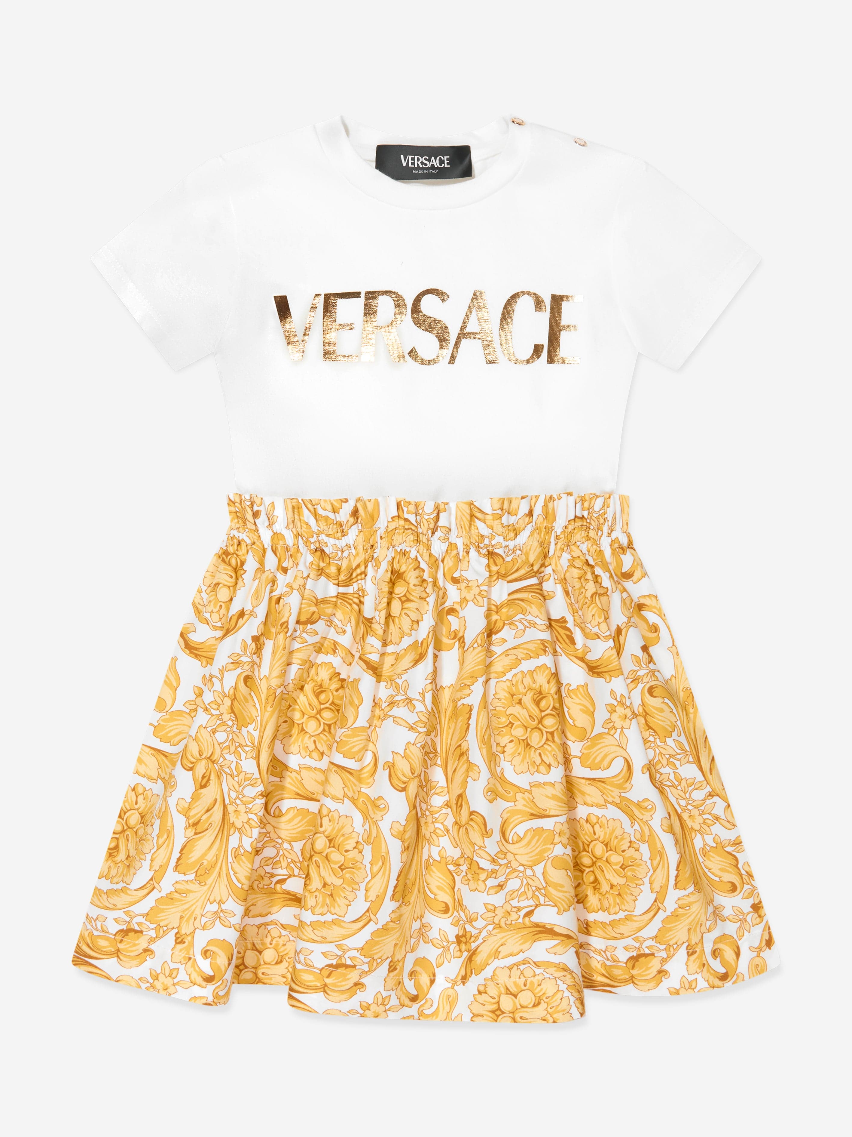 Baby Girls Barocco Logo Jersey Dress in Gold