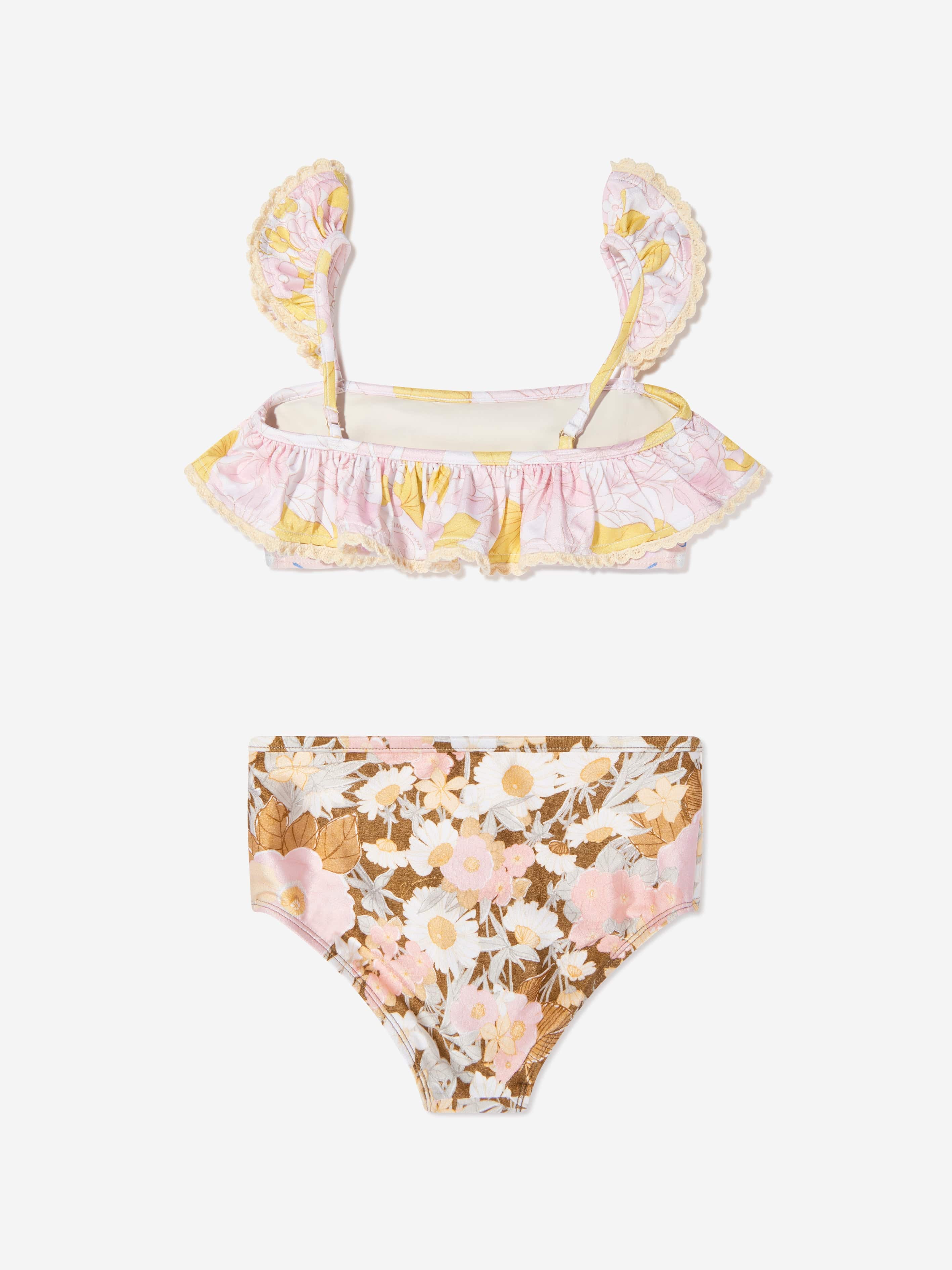 Girls Pop Trim Frill Bandeau Bikini in Multicolour