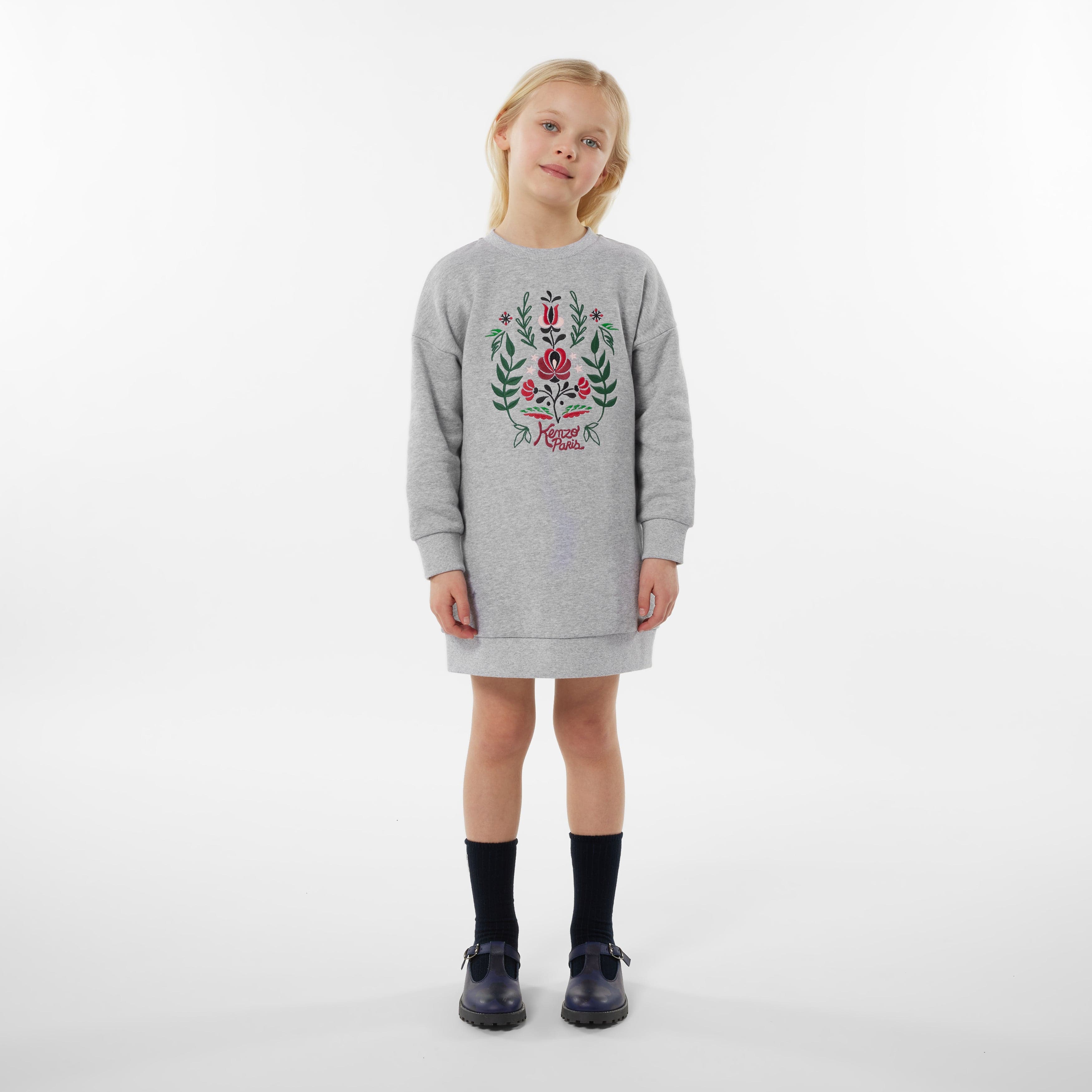 KENZO Girls Embroidered Sweater Dress in Grey Childsplay Clothing