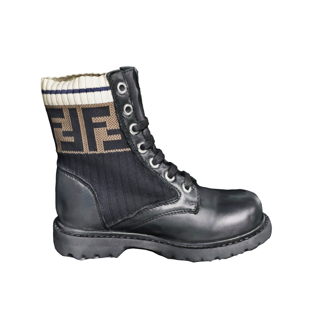 Fendi Kids Kids Leather FF Logo Biker Boots in Black Childsplay Clothing