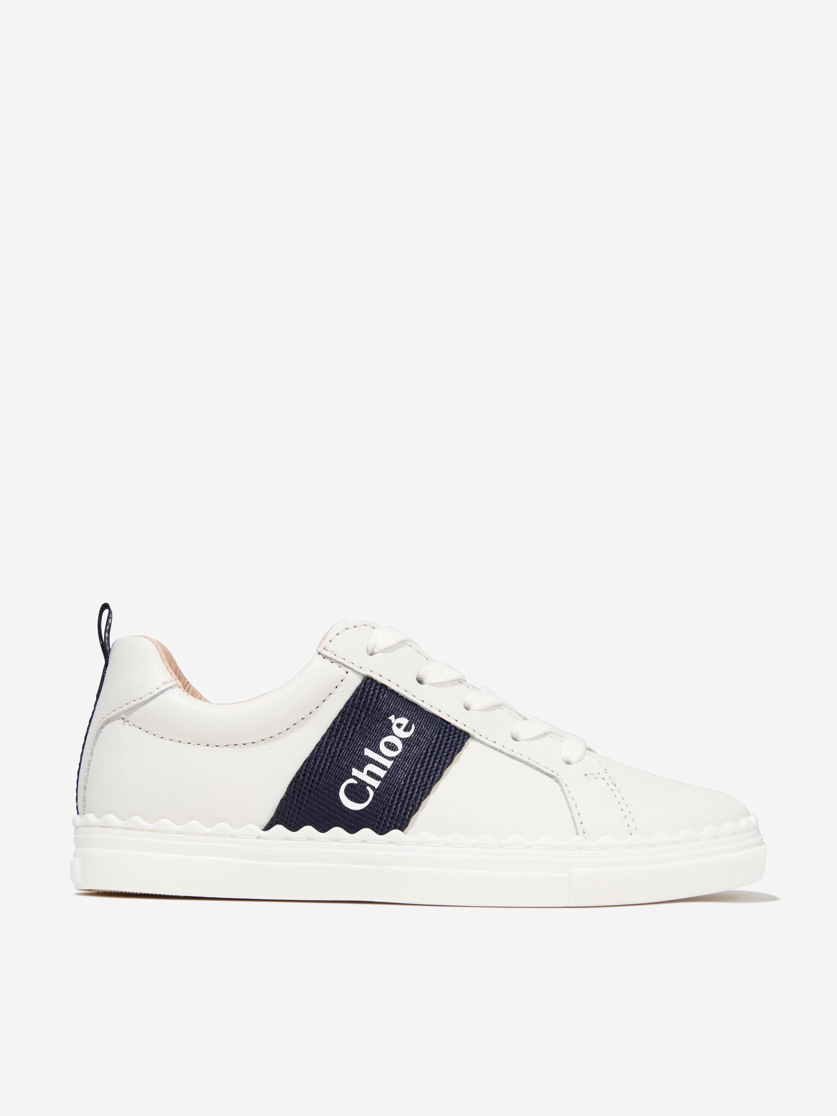 Chloe Girls Leather Logo Trainers in White Childsplay Clothing