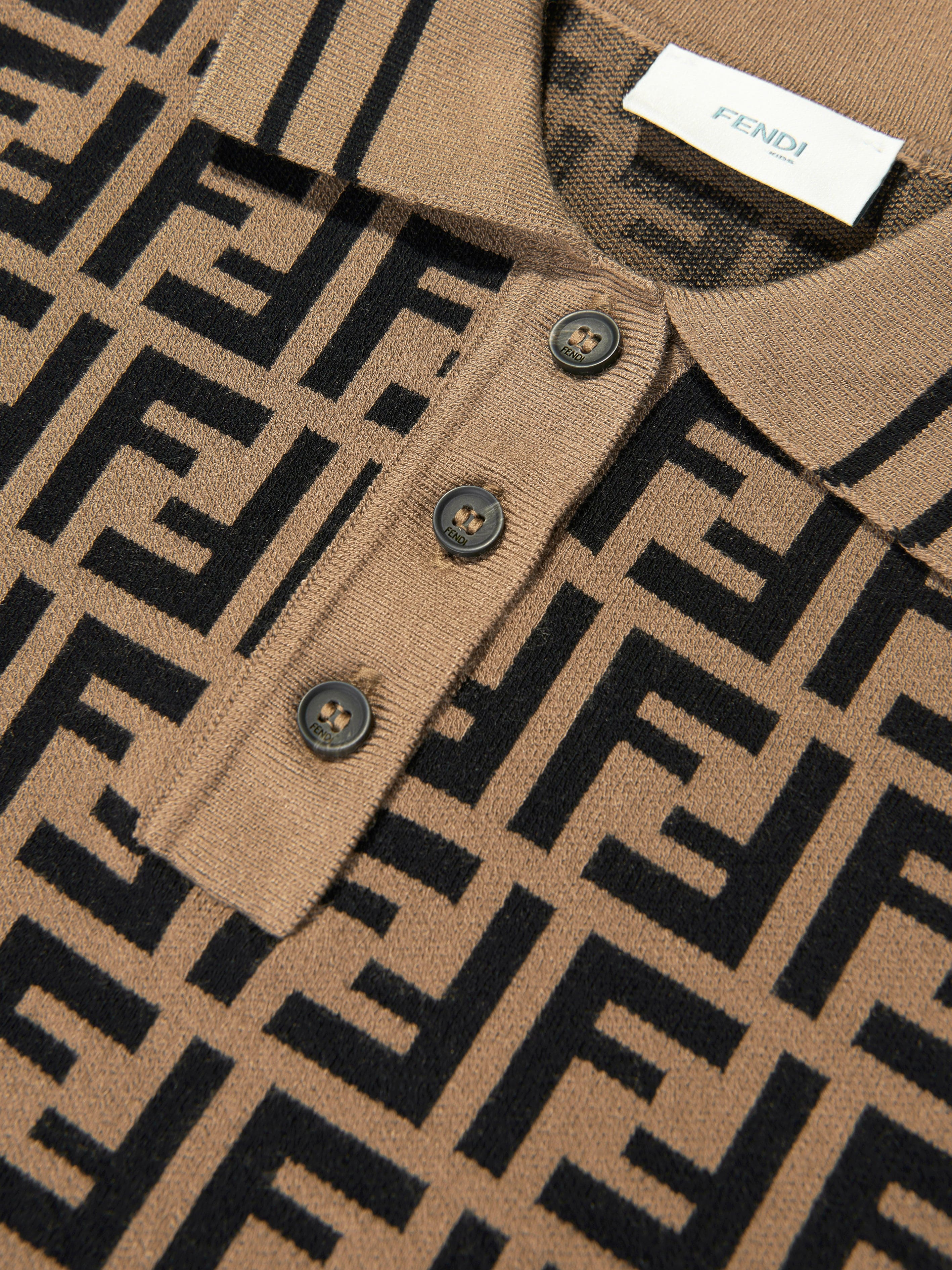 Fendi Kids Boys FF Knit Polo Shirt in Brown Childsplay Clothing