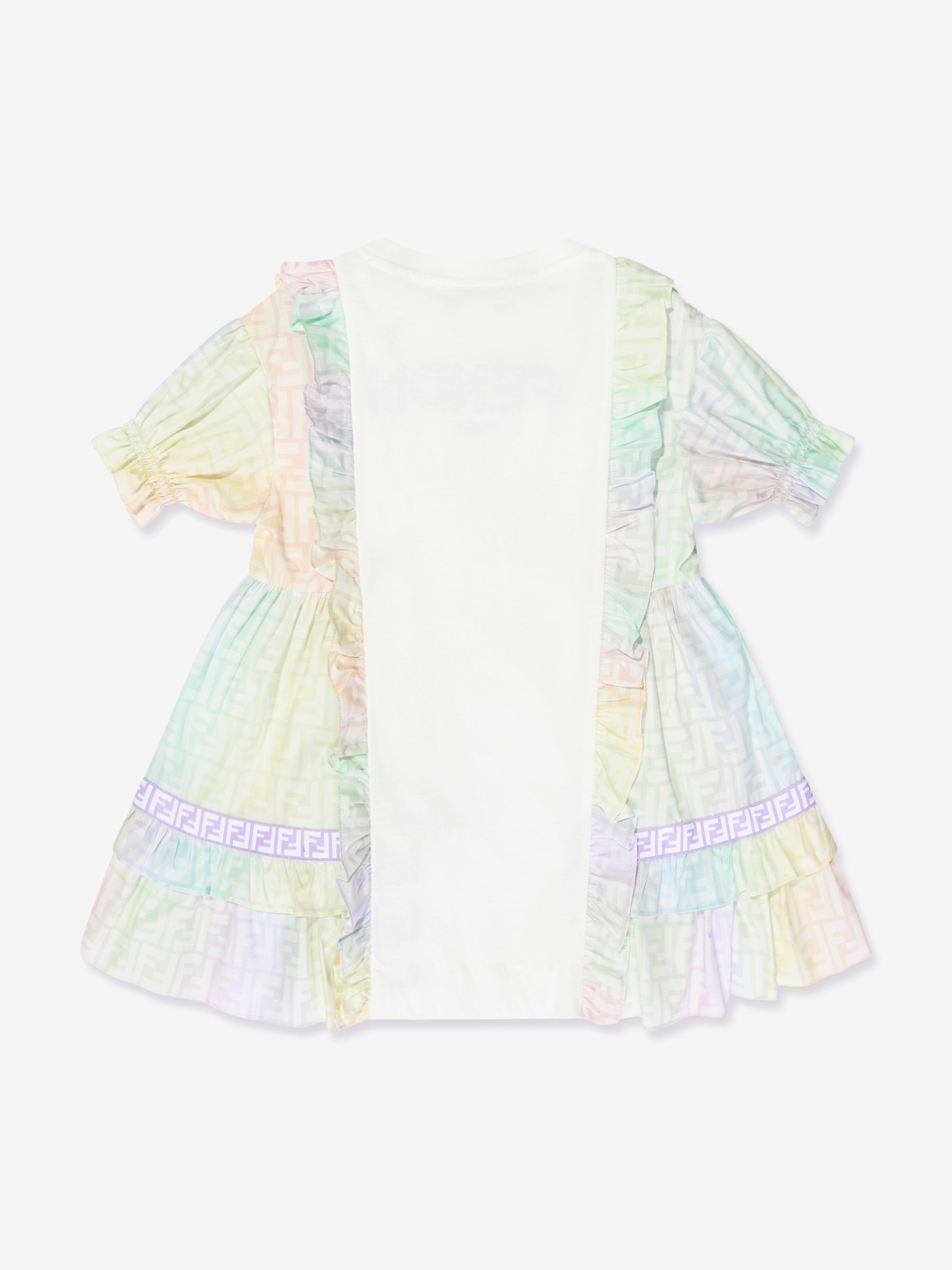 Fendi Kids Girls FF Logo Metaverse Dress in White Childsplay Clothing