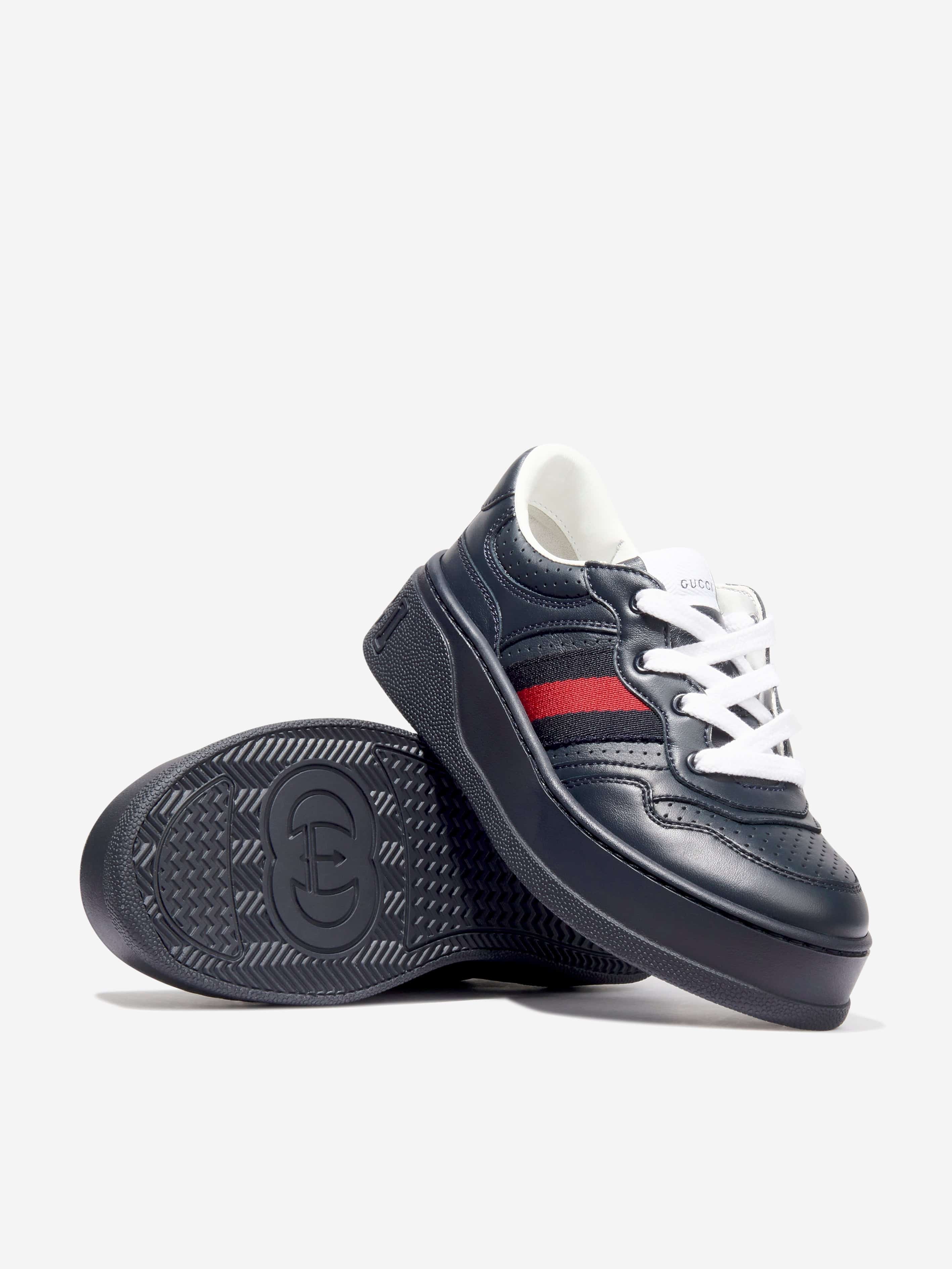 Gucci Kids Leather Trainers With Web in Navy Childsplay Clothing