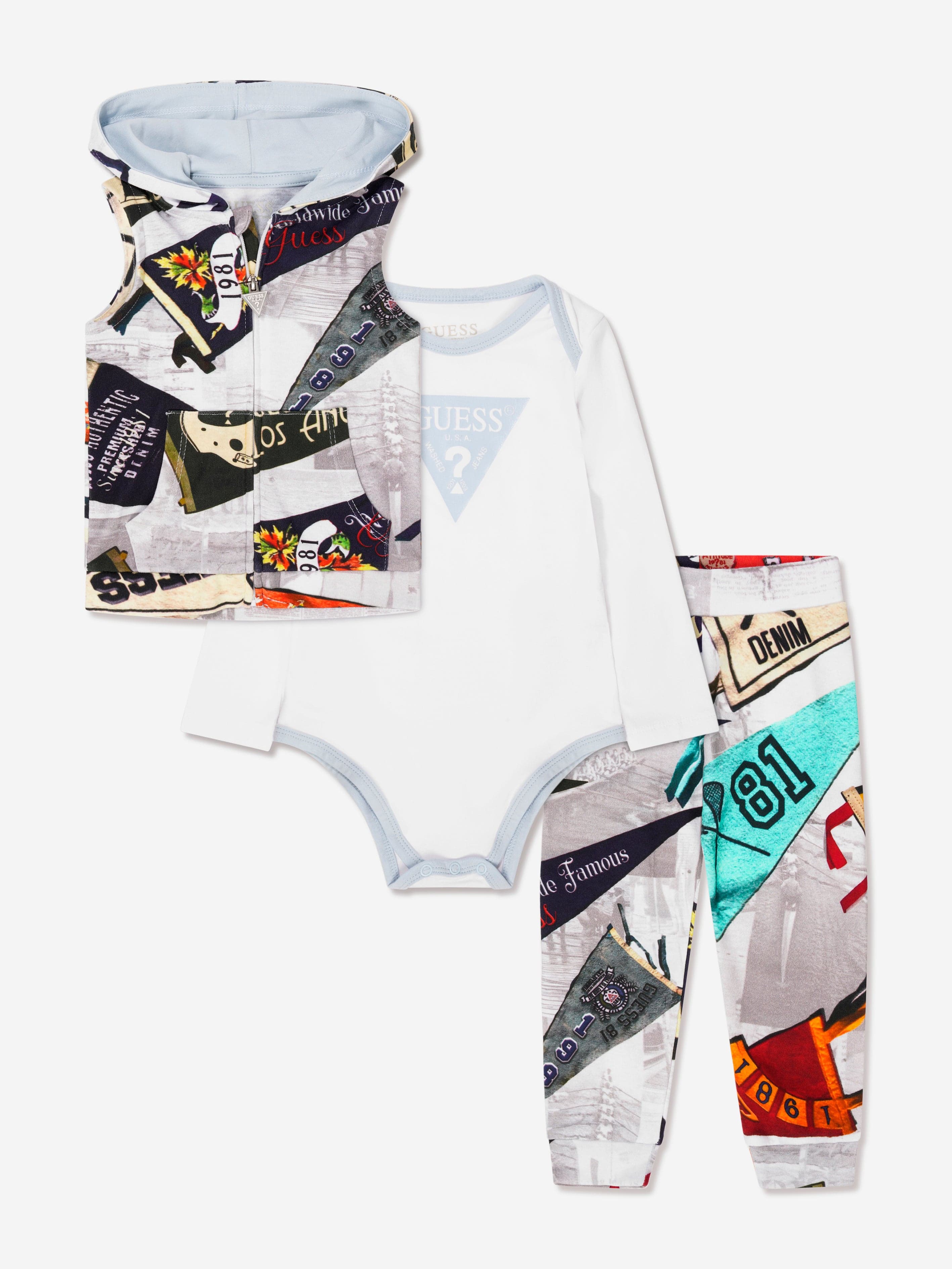 Baby Boys Flag Print Gift Set 3 Piece in White