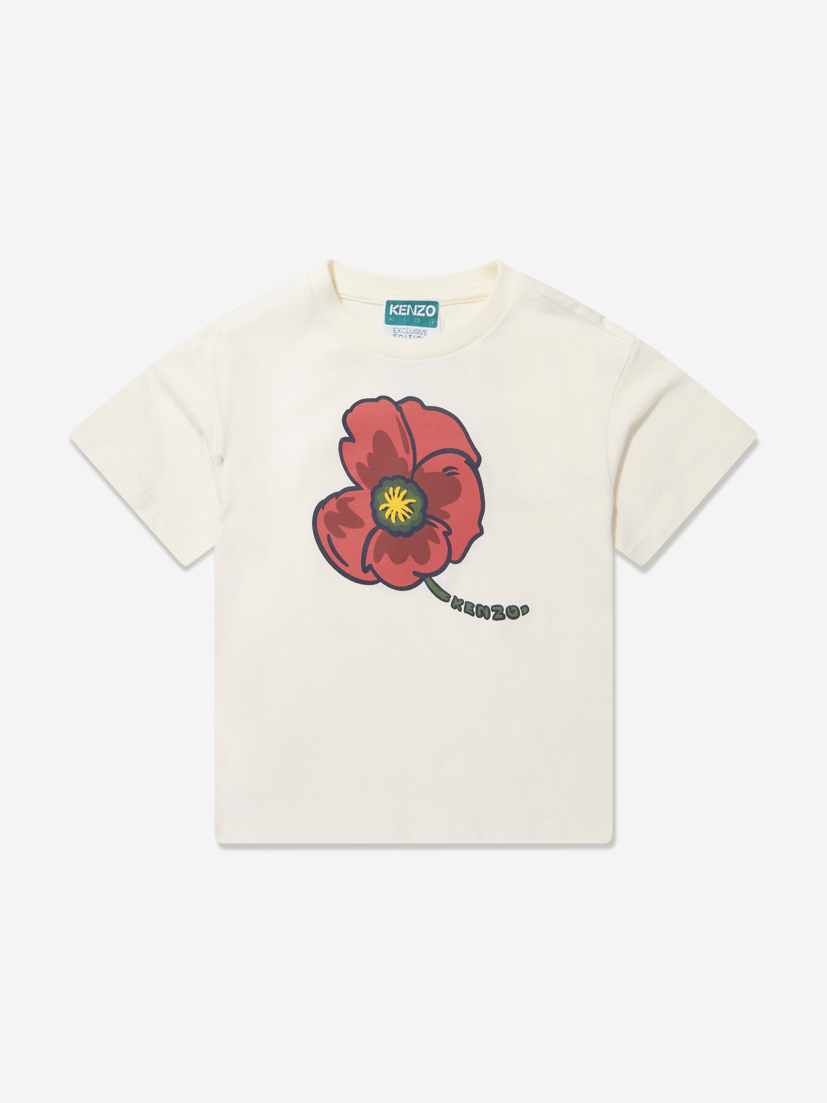 KENZO Girls Poppy Print T Shirt in Cream Childsplay Clothing