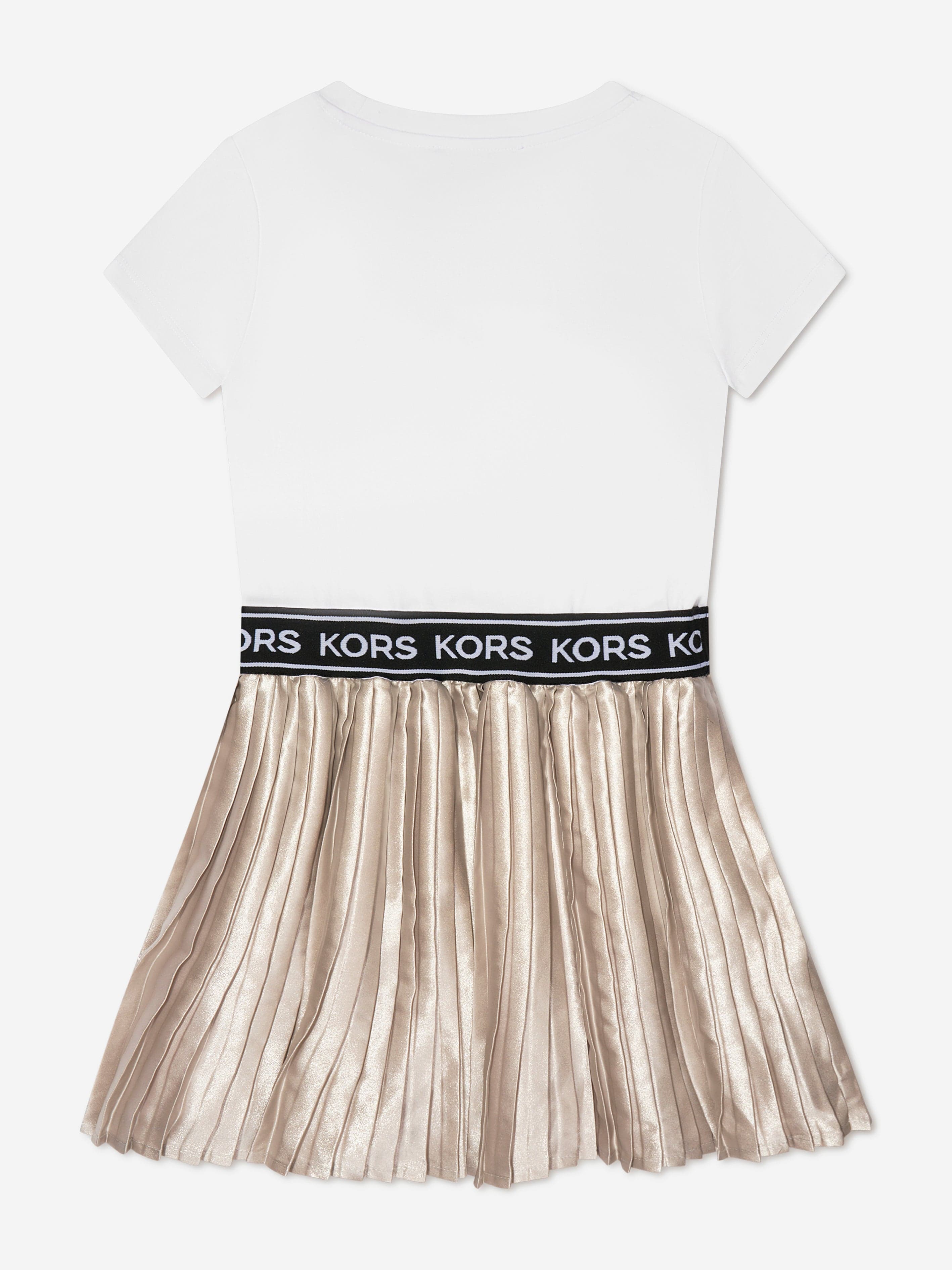 Michael Kors Girls Pleated Logo Dress in Silver Childsplay Clothing