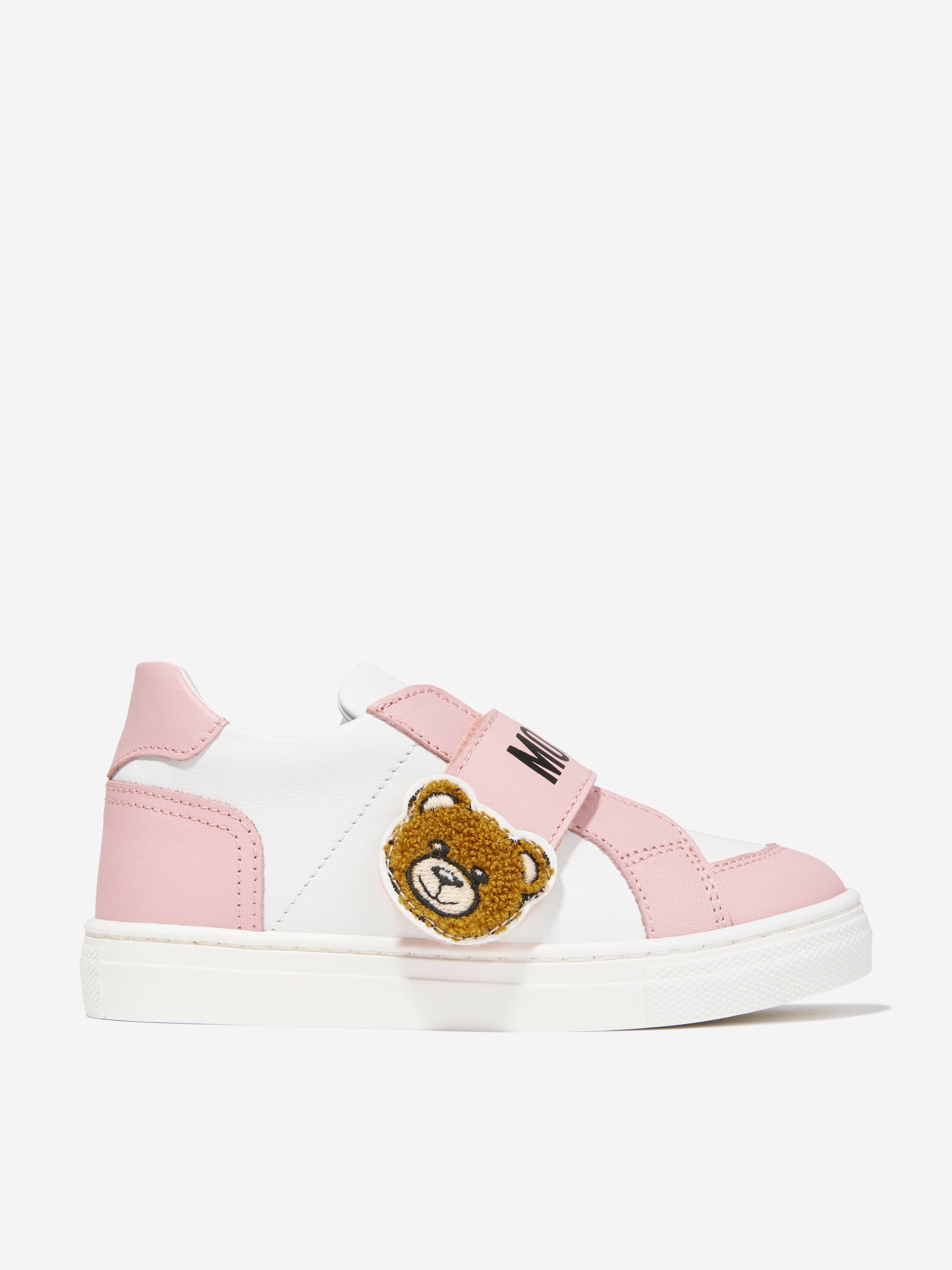 Moschino Girls Leather Teddy Patch Velcro Strap Trainers Childsplay Clothing