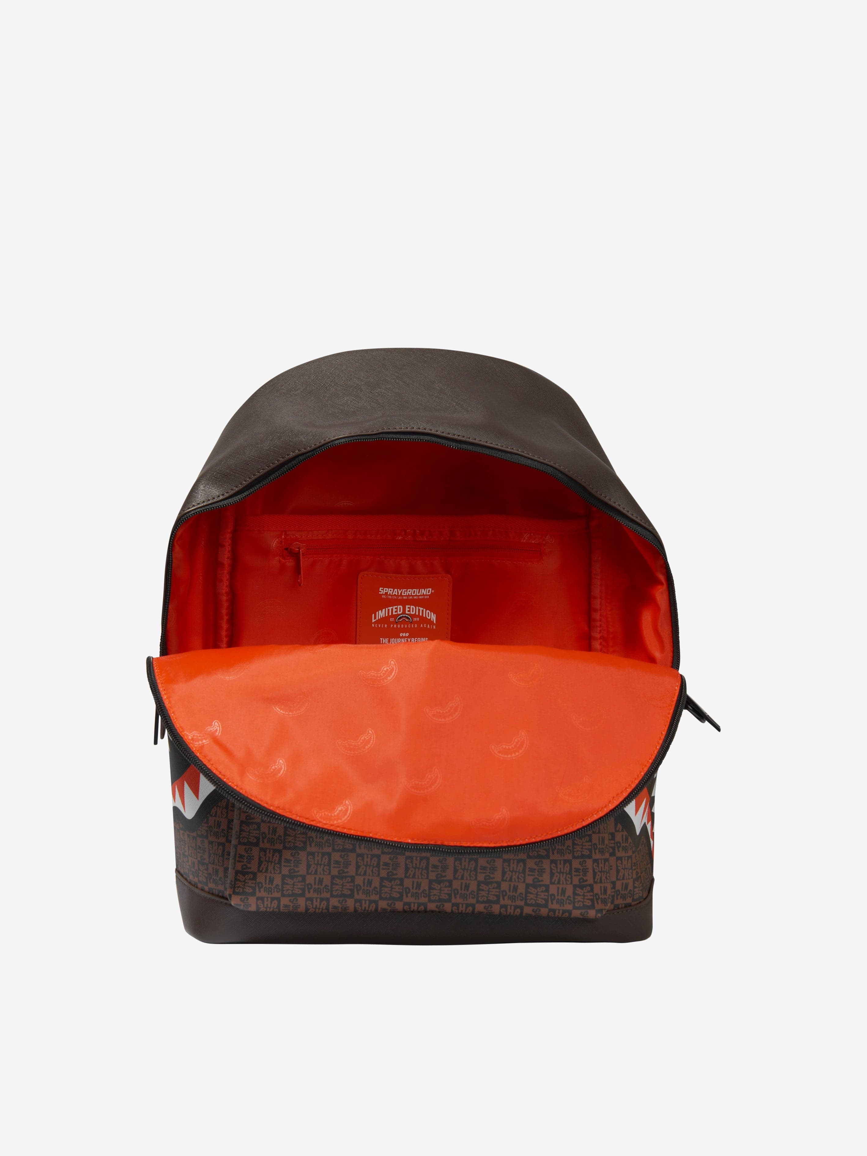 Sprayground Kids Sharks In Paris Check Emperor Backpack in Brown (40cm)