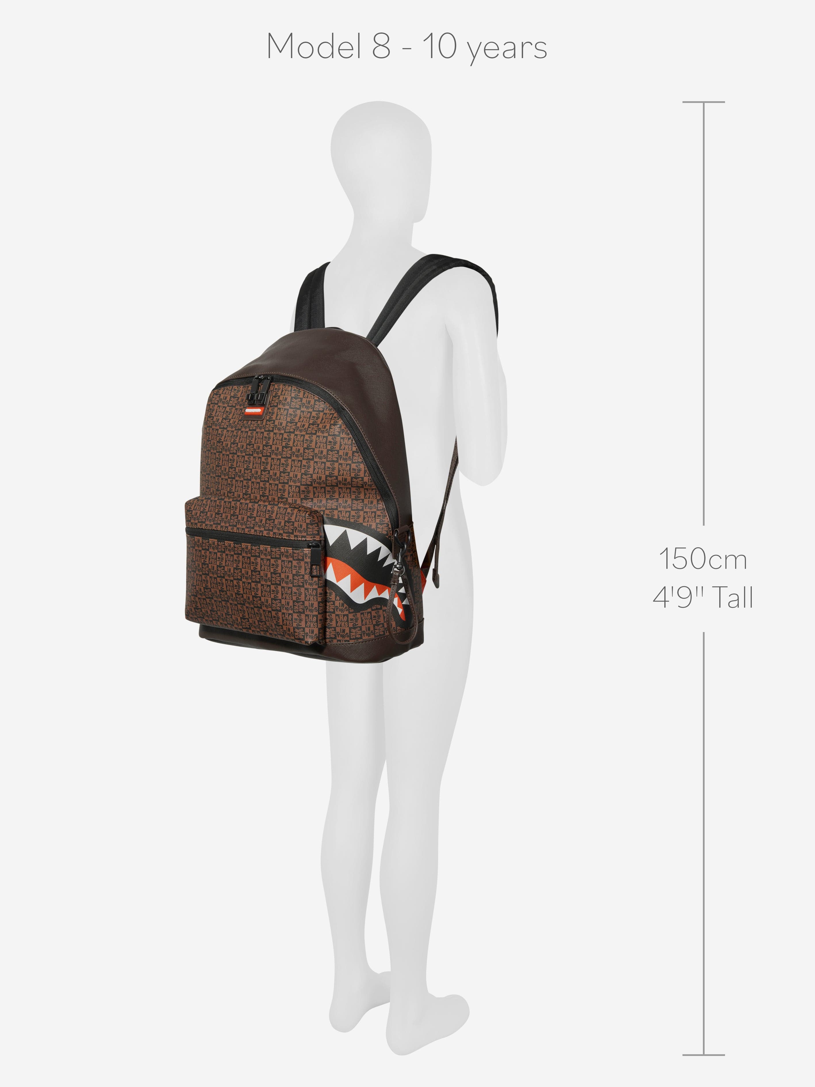 Sprayground Kids Sharks In Paris Check Emperor Backpack in Brown (40cm)